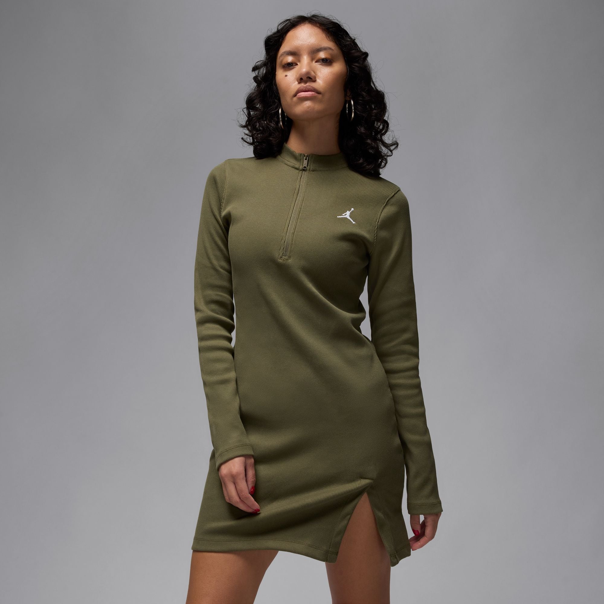 1/2-Zip Long-Sleeve Knit Dress